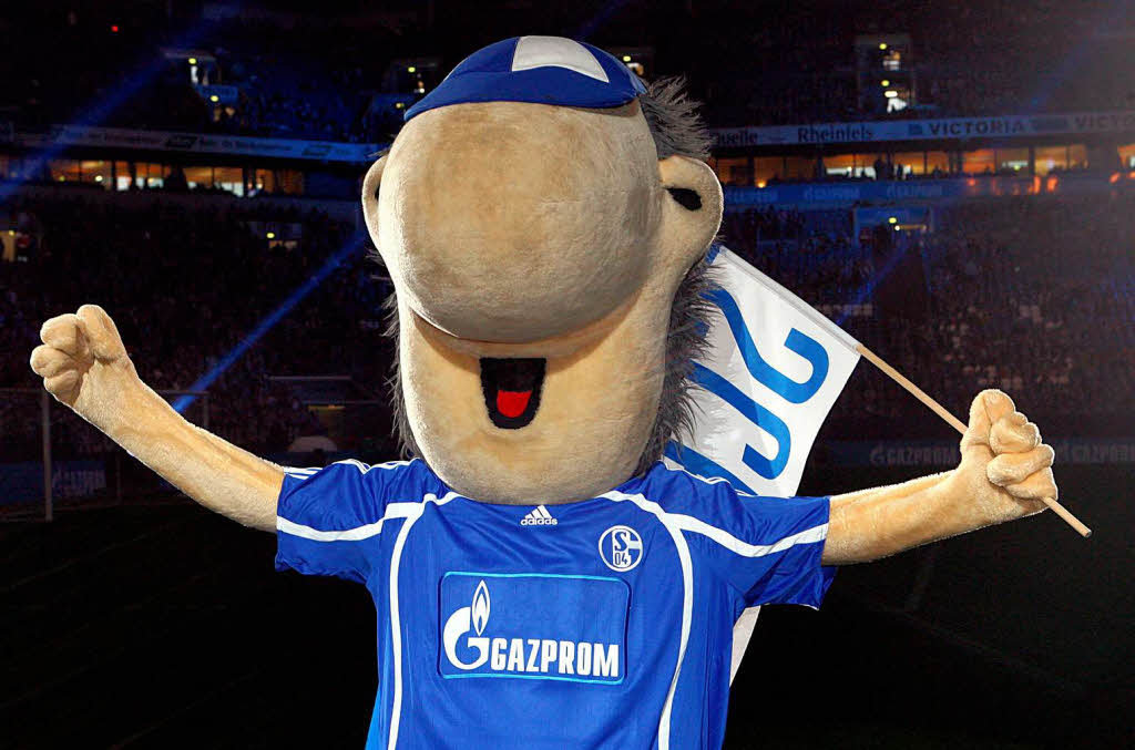 Schalkes Maskottchen Knappe Erwin. Es stellt eine Verbindung zur Tradition des Reviers her.