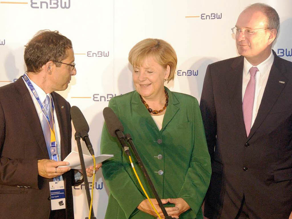 Kanzlerin Merkel, EnBW-Vorstandsvorsitzender Han-Peter Villis und Landstatthalter Urs Hofmann