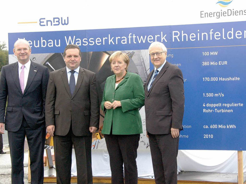 Gruppenbild mit Bundeskanzlerin : Rainer Brderle, Stefan Mappus und Hans-Peter Villis