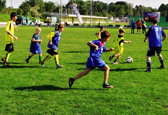 Die Special Youth Camp-Teilnehmer und eine Basler Schulklasse beim Training   | Foto: BZ