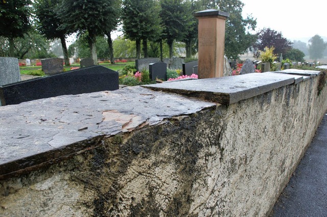 Vor dem Zerfall: Die Holzener Friedhofsmauer.   | Foto: Markus Maier