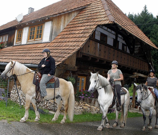 Susi Himmelsbach auf Max, Gaby Fait a... links) beim Ausritt auf dem Engelhof   | Foto: heidi fssel