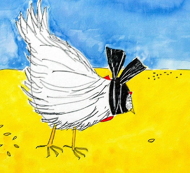 Gemaltes Sprichwort: Ein blindes Huhn findet auch ein mal Korn.   | Foto: Heidemarie Wussler