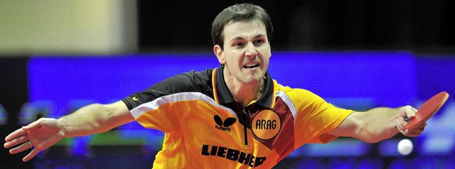 Timo Boll schmetterte sich bei der EM ...mit den Chinesen mithalten zu knnen.   | Foto: afp