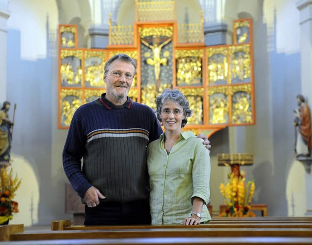 Die neuen Pastoralreferenten Sabine  und Andreas Bohnert in der Georgskirche.   | Foto: Ingo Schneider