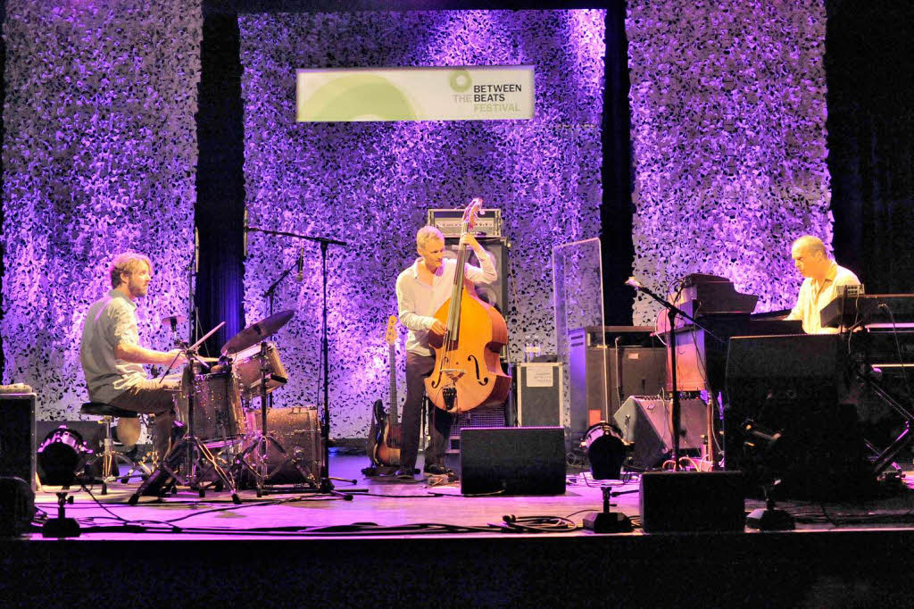 Billy Martin (von links), Chris Wood und John Medeski beim Erffnungsabend des bunten Jazz-Festivals "Between the Beats" im Denzlinger Kultur- und Brgerhaus