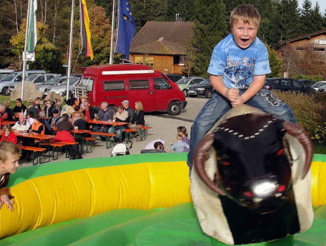 Yeahhhh &#8211; ganz schn schwer, obe...s ihren Spa beim Bullenreiten hatten.  | Foto: Tina Httich