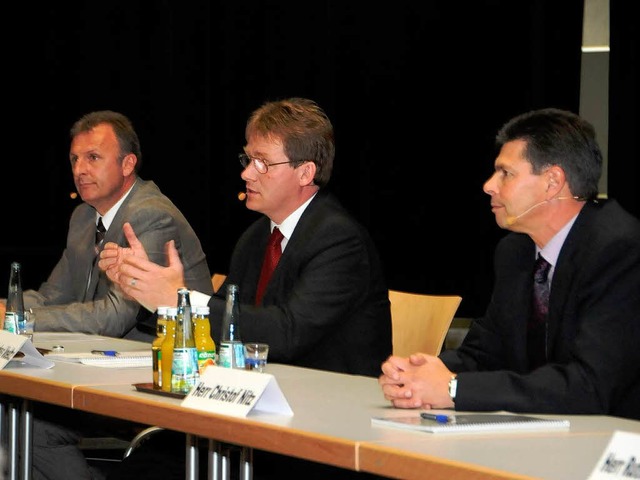 Die drei Brgermeisterkandidaten (von ...s Gsell, Markus Voeltz, Christof Nitz.  | Foto: Robert Bergmann