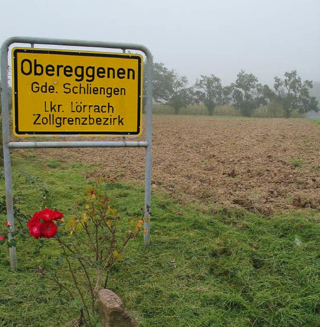 Auf der Flche rechts des Schildes sol...umstrittene Lagerhalle gebaut werden.   | Foto: Jutta Schtz