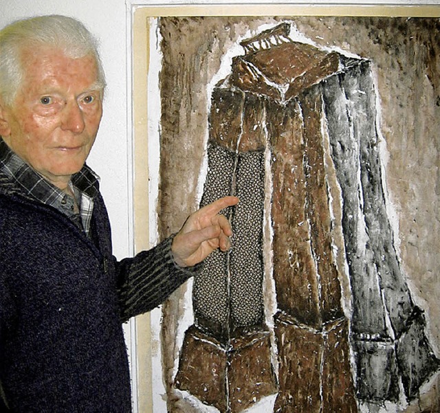 Kreativ auch mit 90 Jahren: Reinhard Schakowski mit seinem Lieblingsbild.   | Foto: Anne freyer