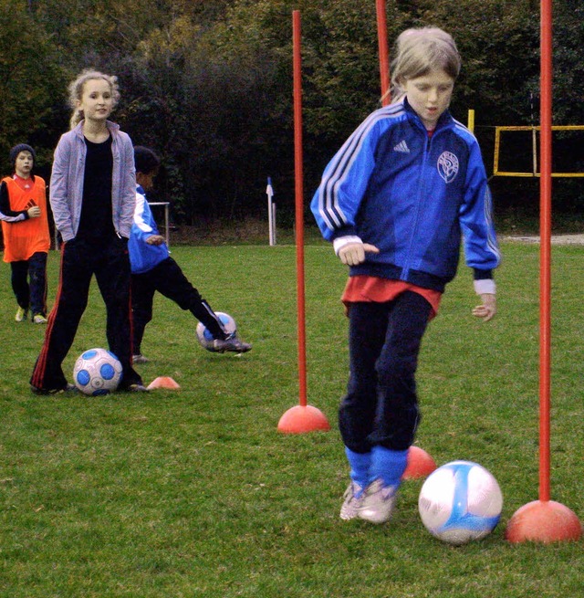 Der Dribbelparcours gehrte zu den Auf...r die Merzhauser Kicker bereit hielt.   | Foto: privat