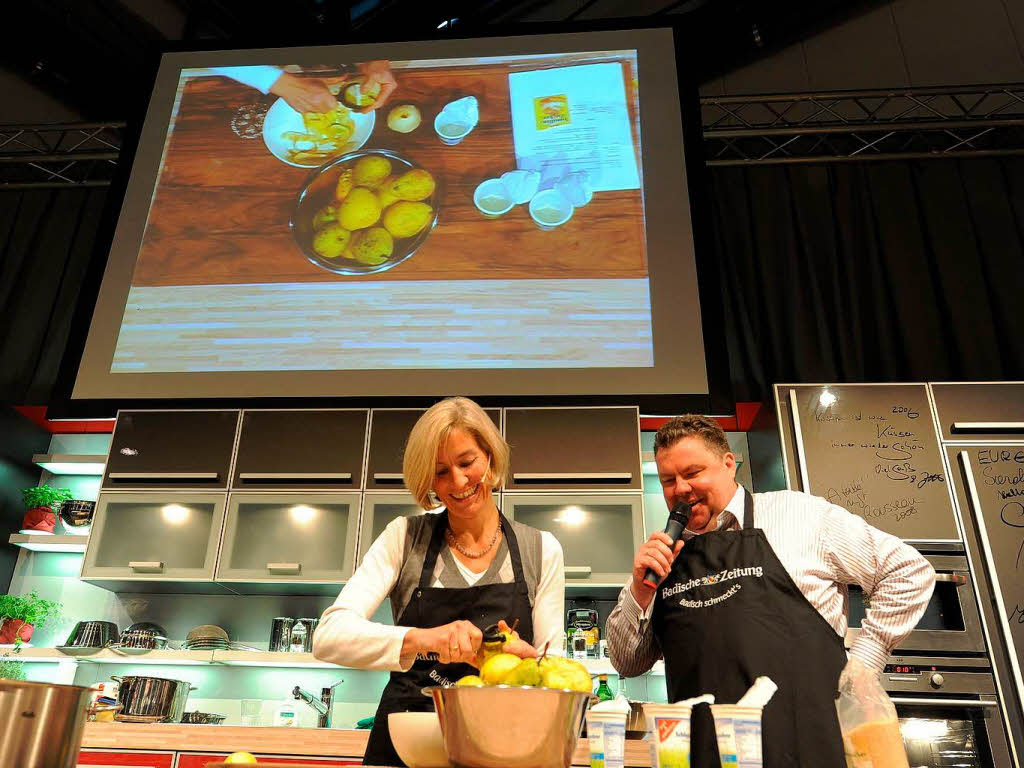BZ-Kochshow "Badisch schmeckt`s" mit Christian Hodeige und Silvia Kaufmann, die ihre prmierte Birnentarte prsentierte.