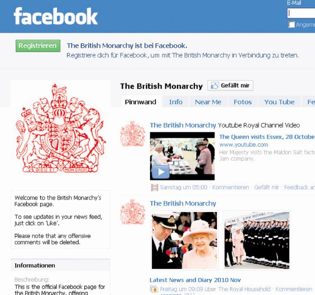 Das britische Knigshaus prsentiert sich im Netzwerk Facebook.  | Foto: dpa