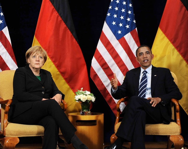 Kein &#8222;Schau mir in die Augen, Kl...nzlerin Merkel mit US-Prsident Obama.  | Foto: afp
