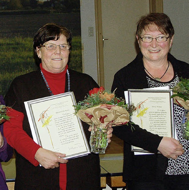 Silvia Weber und Mechthilde Kury wurde...rchenchor zu Ehrenmitgliedern ernannt.  | Foto: Pia Grttinger