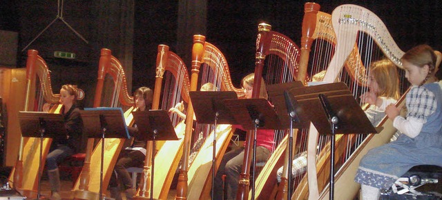 Musikalisch und optisch etwa Besonderes: Die Harfengruppe machte den Auftakt.    | Foto: Steineck