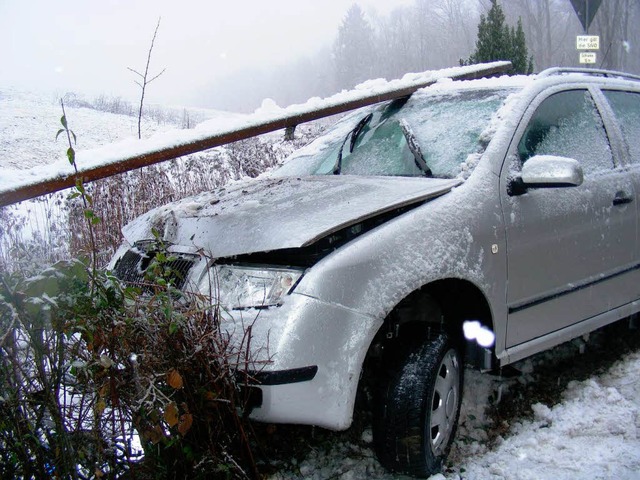 Nur knapp verfehlte die Latte des Holzzaunes die Windschutzscheibe.  | Foto: Polizei