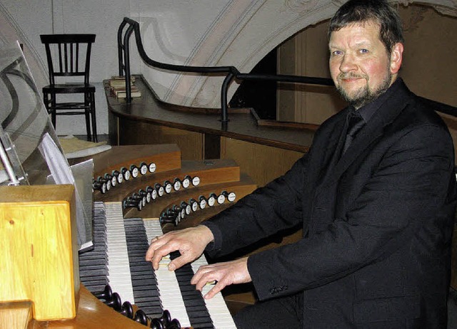 Der Altenberger Domorganist Andreas Me...r Klais-Orgel  des Fridolinsmnsters.   | Foto: Michael Gottstein