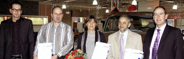 Langjhrige Mitarbeiter wurden bei Mai...te Huber, Roger Blec und Martin Maier.  | Foto: Ernst-Hubert Bilke