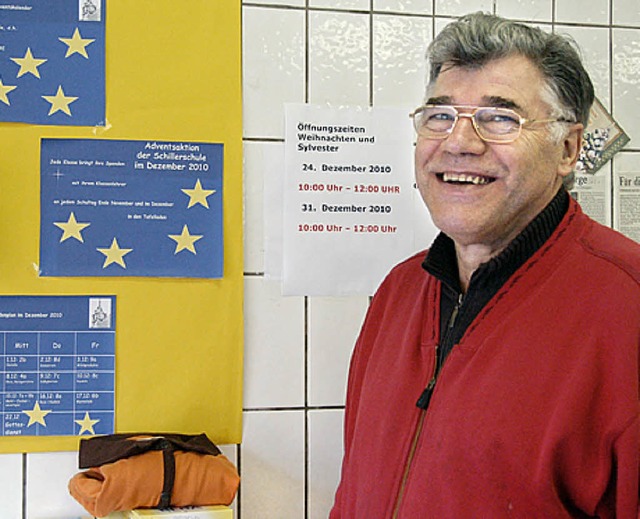 Die  Aktion der Schillerschule macht Harald Hhn Freude.   | Foto: Ingrid Bhm-Jacob