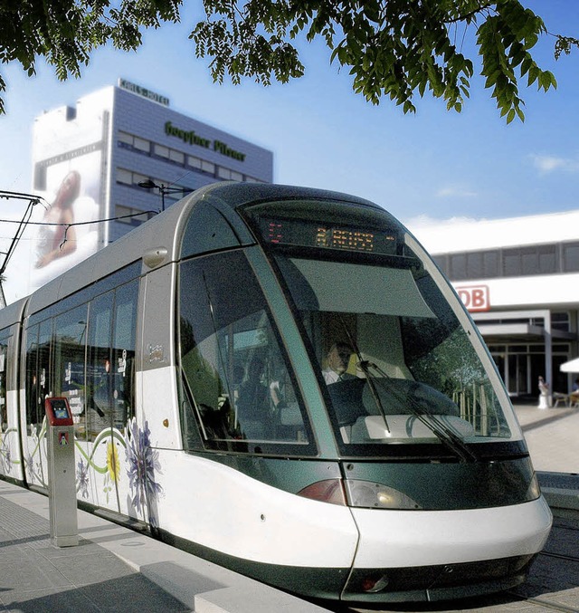 In dieser Montage hat die Vision schon...r Tram hlt vor dem Kehler Bahnhof.     | Foto: Montage: Stadt Kehl