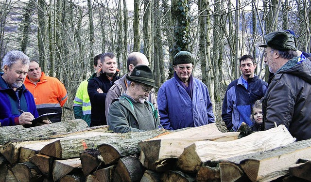 Bei der Holzauktion in Niederrimsingen...age nach der angebotenen Roteiche gut.  | Foto: hans-jochen voigt