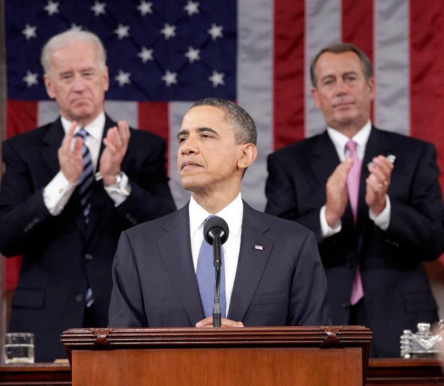 Barack Obamas Rede zur Lage der Nation... des politischen Jahres in Washington.  | Foto: dpa