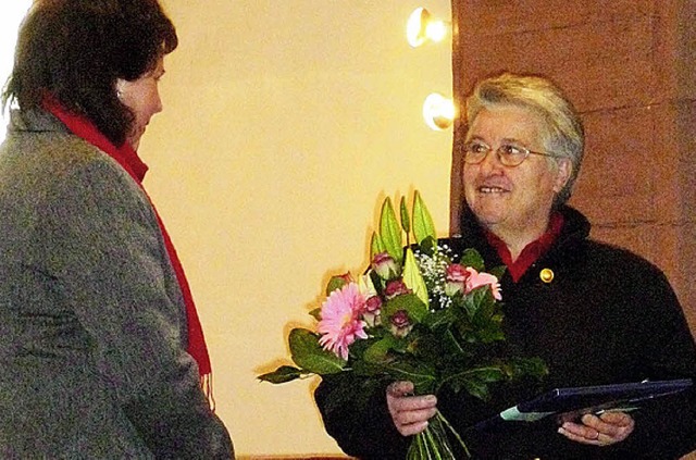 Karin Obrist berreichte der Kirchendi... Inge Aenis (rechts) Blumen zum Dank.   | Foto: privat