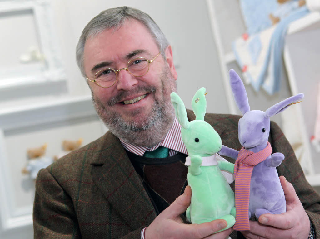 Joachim Michael Steiff die "Crazy Rabbits"-Plschfiguren.