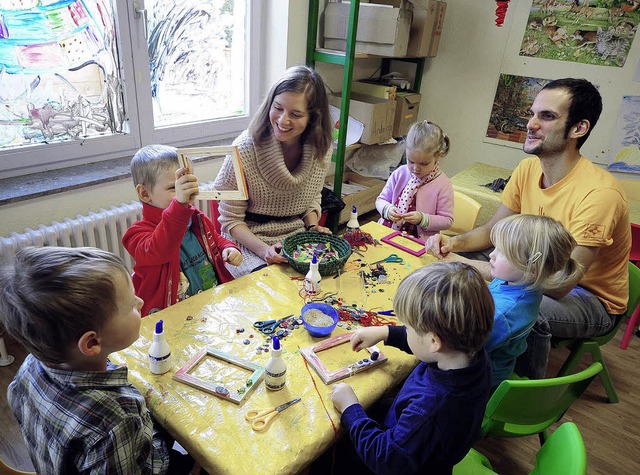 Die Polin Anna Golinska und der Italie... in einem Kindergarten im Sthlinger.   | Foto: Thomas Kunz