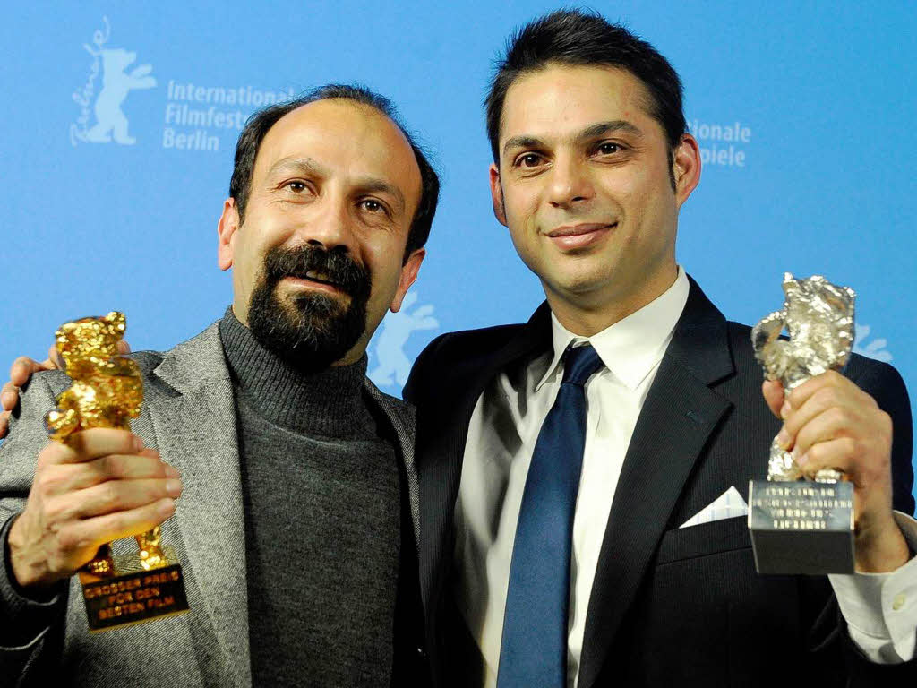 Farhadi (l.) mit Hauptdarsteller Peyman Moadi (r.), der gemeinsam mit dem gesamten mnnlichen Team den Silbernen Bren fr den besten Darsteller erhielt.