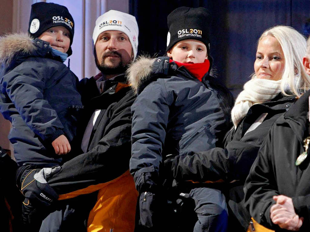 Norwegens knigliche Familie: Prinz Sverre Magnus, Kronprinz Haakon, Prinzessin Ingrid Alexandra und Kronprinzessin Mette-Marit