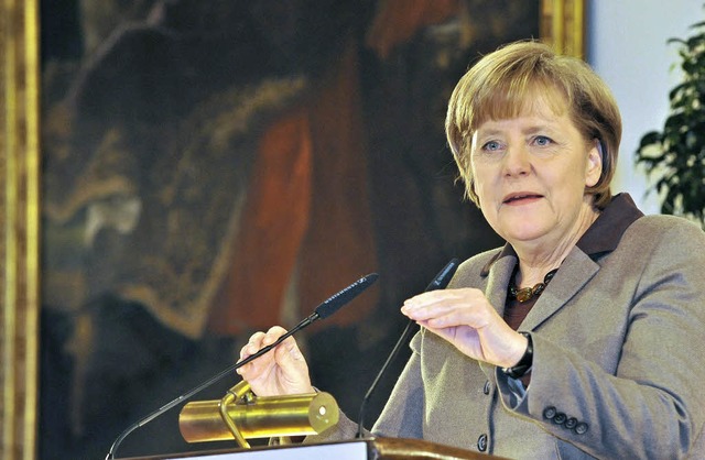 Angela Merkel am Mittwochabend im Historischen Kaufhaus in Freiburg  | Foto: Bamberger