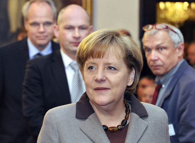 Kanzlerin Merkel im Historischen Kaufhaus.  | Foto: Michael Bamberger