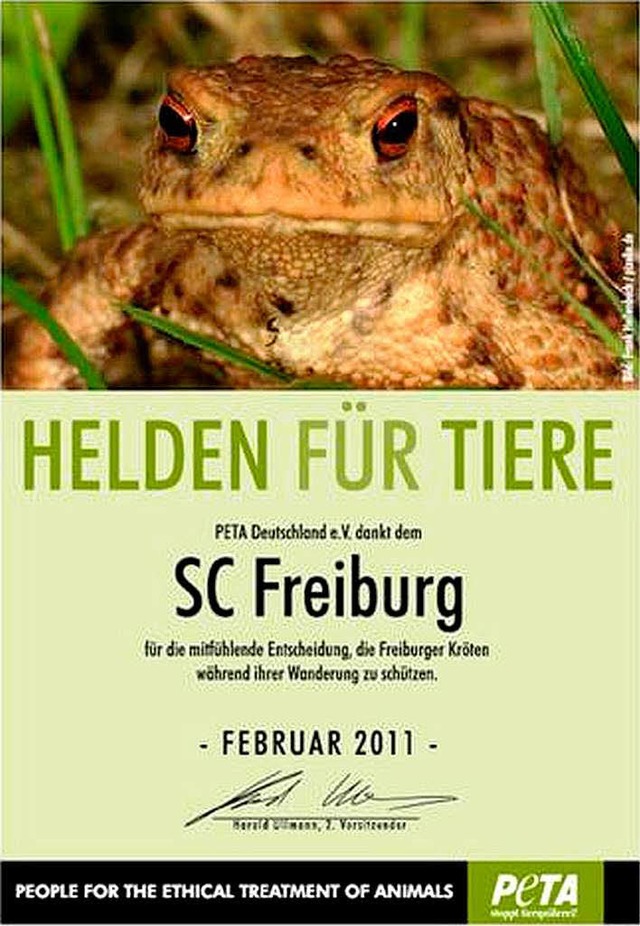 SC Freiburg: Der &#8222;Held fr Tiere&#8220;.  | Foto: Peta