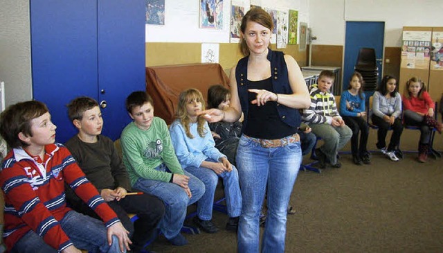 Iris Brettel vom &#8222;France mobil&#...war sie an der Fridolinschule zu Gast.  | Foto: Johanna Hgg