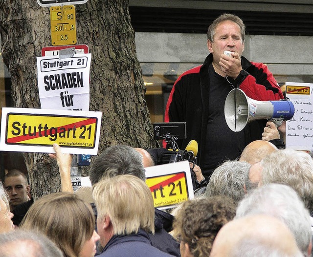 Politischer Aktivist: Deutschmann agitiert gegen Stuttgart 21.   | Foto: Kitzler