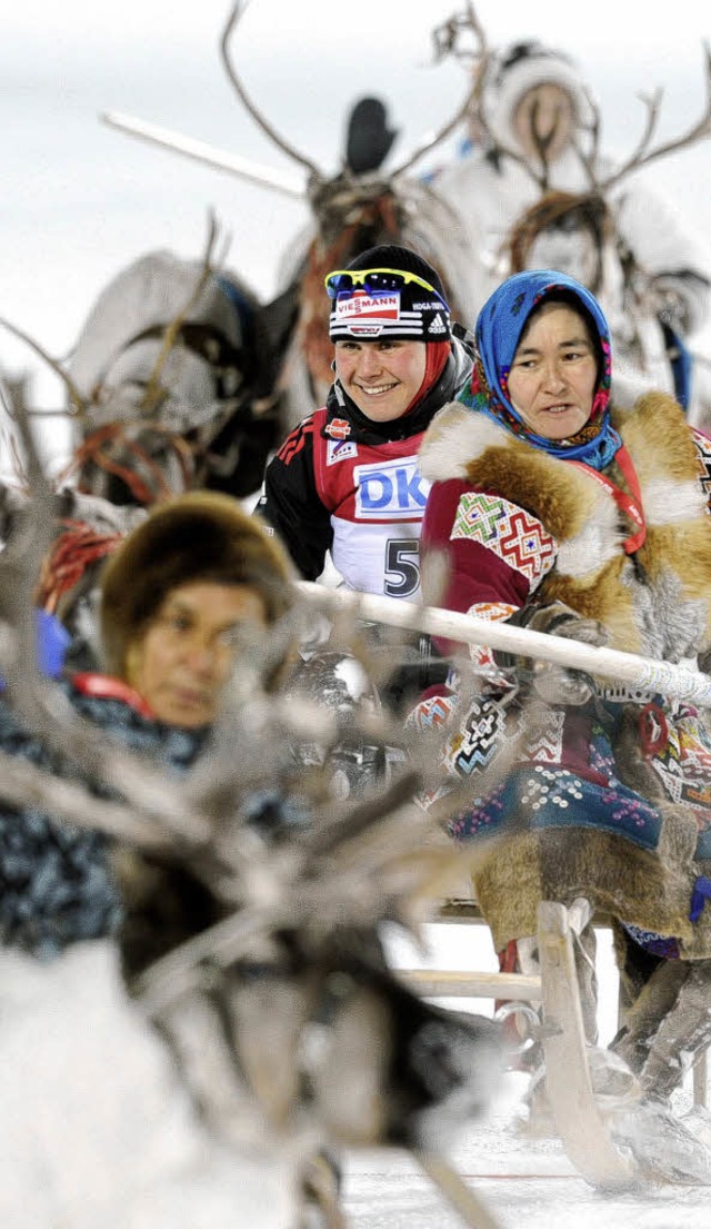 Vize-Weltmeisterin Tina Bachmann  fhr...onellen sibirischen Rentierschlitten.   | Foto: dapd