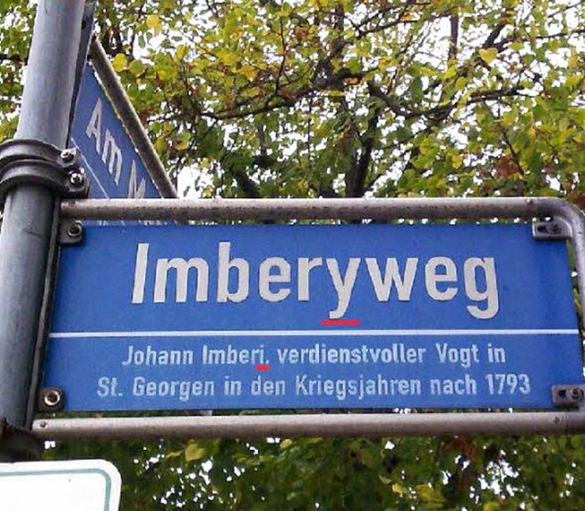 Imberyweg.Imberiweg, Freiburg, St. Georgen, Straenbenennung, Straenschild,  | Foto: Manfred Kruppeit