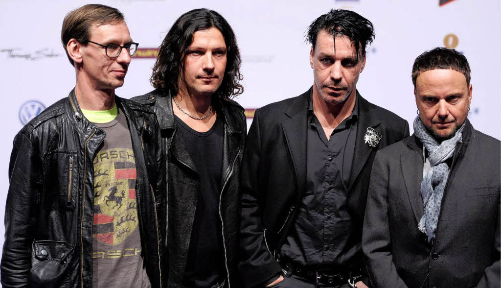 Die Mitglieder der Band Rammstein: Paul Landers (v.l.), Christopher Schneider, Till Lindemann und Oliver Riedel.