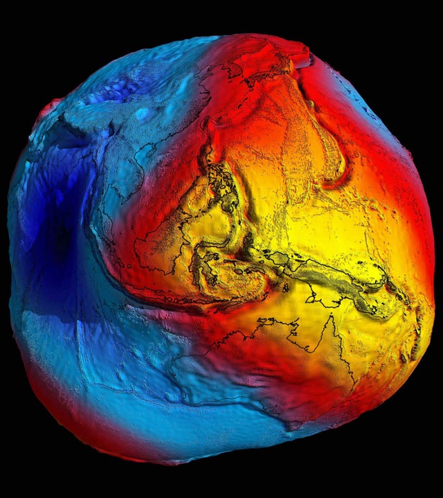 (berhhtes) Modell der Erde nach Daten, die Goce geliefert hat.  | Foto: afp