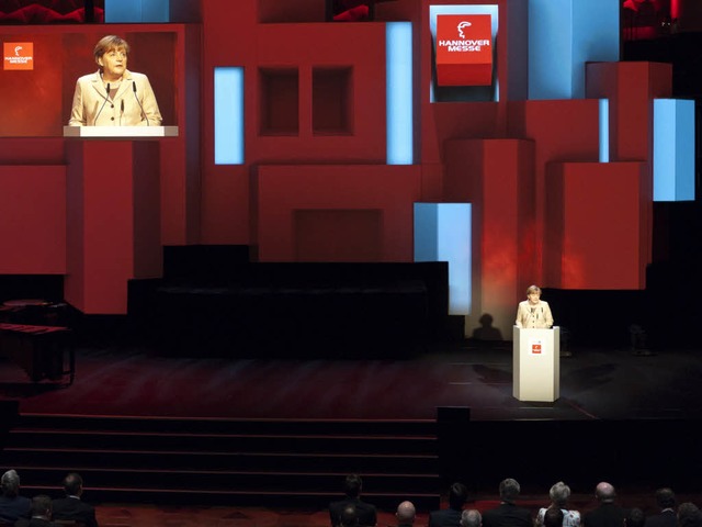 Bundeskanzlerin Angela Merkel am Sonntag bei der Erffnung der Hannover-Messe   | Foto: DPA