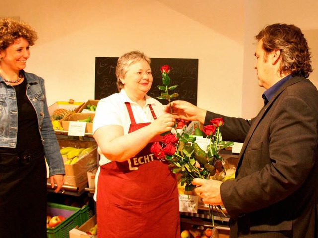 Christian Hi und Diana Pretzell (link... Erffnung des Biomarktes in Breisach.  | Foto: Christine Aniol