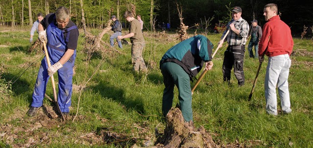 Mit Spaten, Schaufeln und Harken ging&#8217;s zur Sache im Forchheimer Wald.   | Foto: Roland Vitt