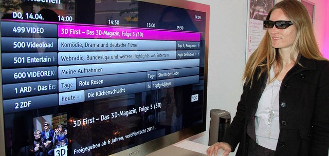 Fernsehen der Zukunft mit 3-D-Brille k...en Wohnzimmer&#8220; getestet werden.   | Foto: Seller