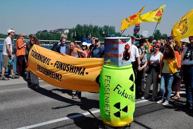 Fast 5000 Menschen demonstrieren auf der Rheinbrücke gegen Atomkraft