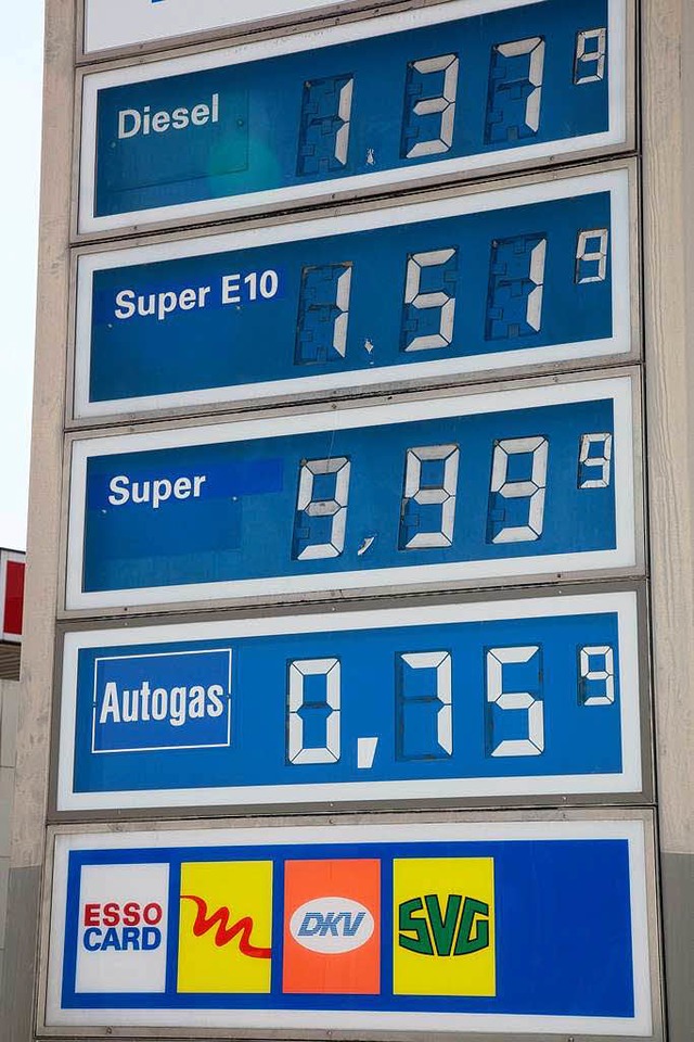 Der Benzinpreis schlgt Kapriolen: 9,9...zumindest im schwbischen Filderstadt.  | Foto: dpa