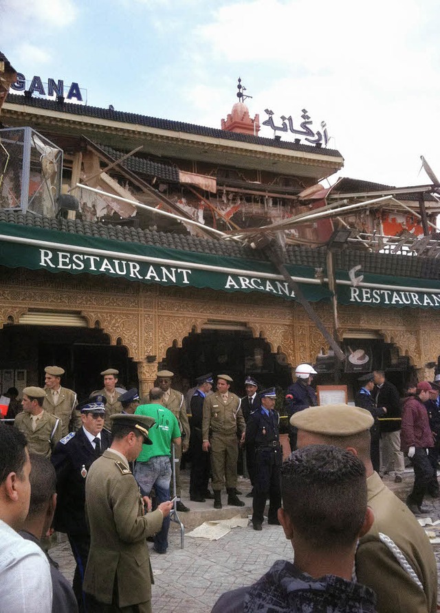 Die Terrasse im ersten Stock des bei T...von Marrakesch wurde vllig zerstrt.   | Foto: afp