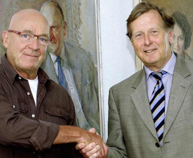 Shake-Hands fr einen guten Zweck: Ren Stiegelmann (links) und Jochen Glaeser  | Foto: hans christof Wagner