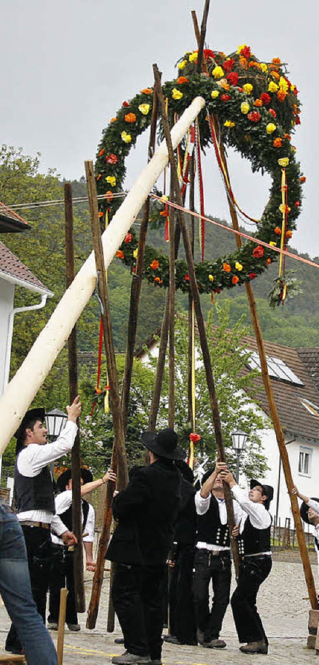 Vorsichtig balancieren die Zimmermnner den Baum aus.   | Foto: Heidi Fssel